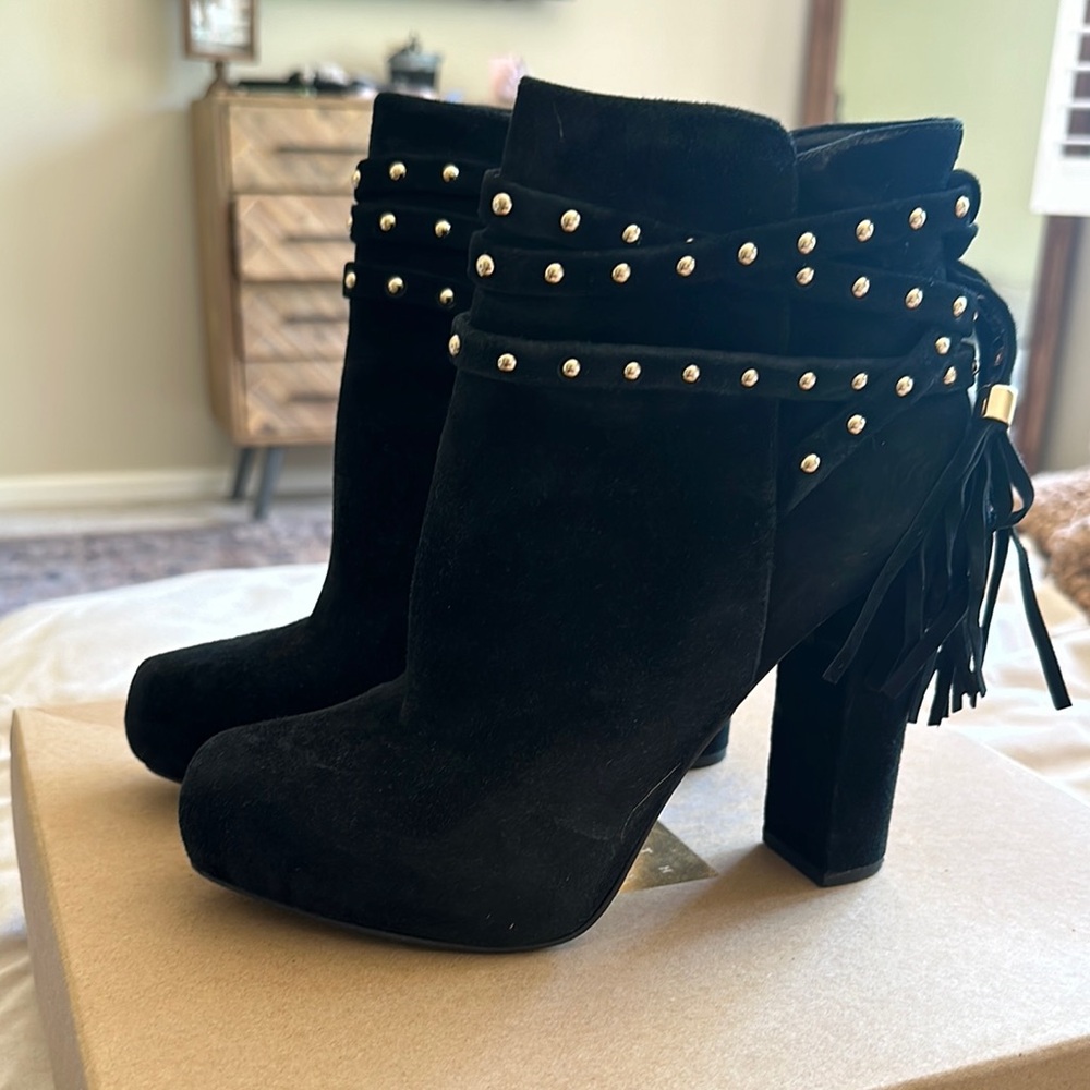 Black Suede Ankle Boots with Studded Detail